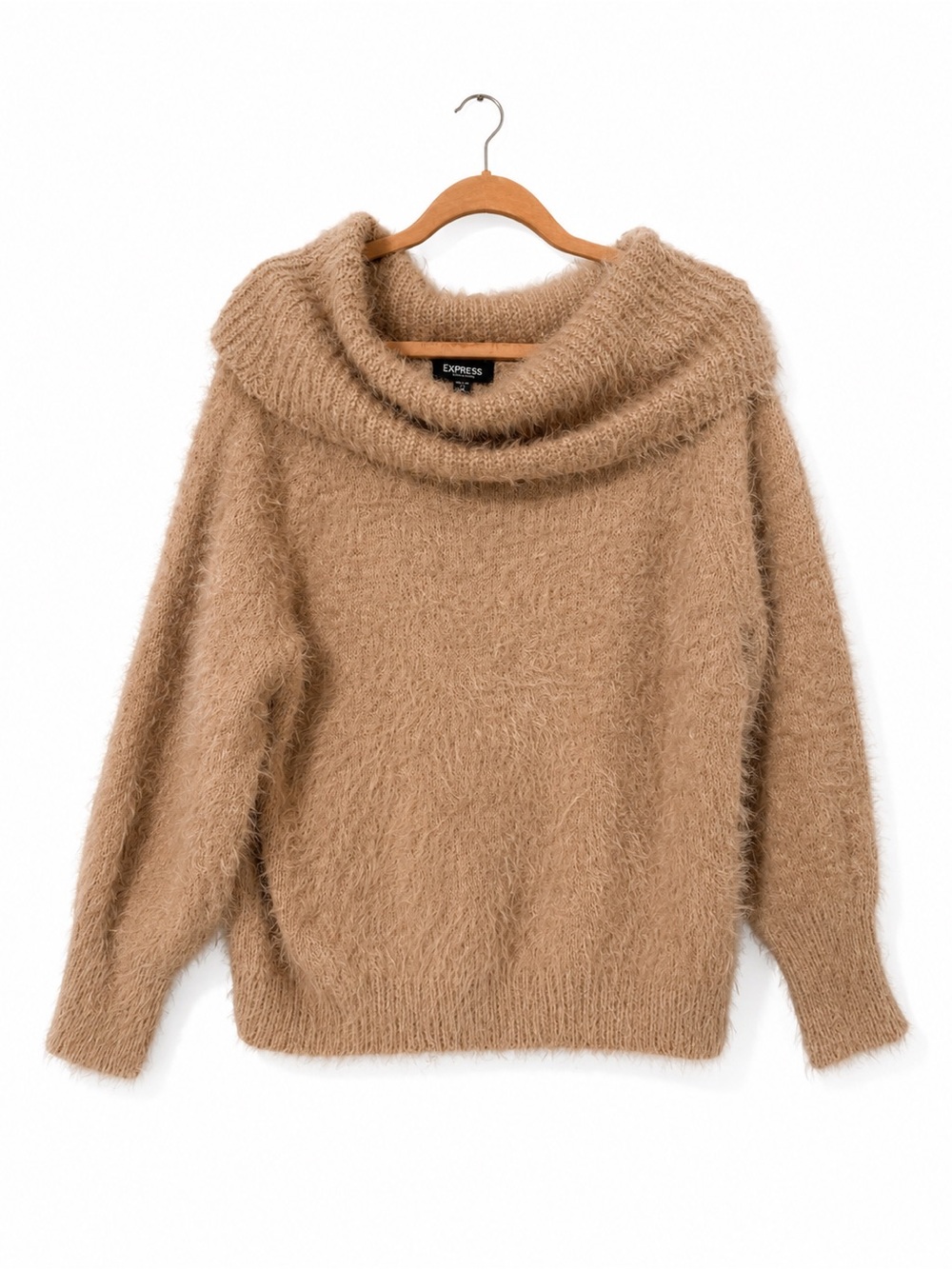 Express Fuzzy Camel Cowl Neck Sweater Size Medium - NWT